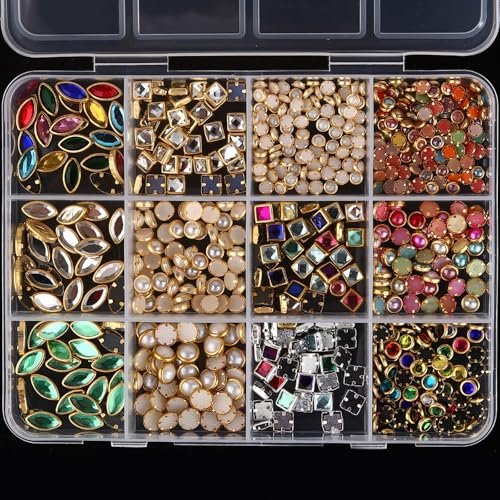 Jremg Luxury 3D Nail Charms - Multicolored Mixed Shape Flat-Back Rhinestones for DIY Nail Art & Crafts, 12 Grids - görsel 6