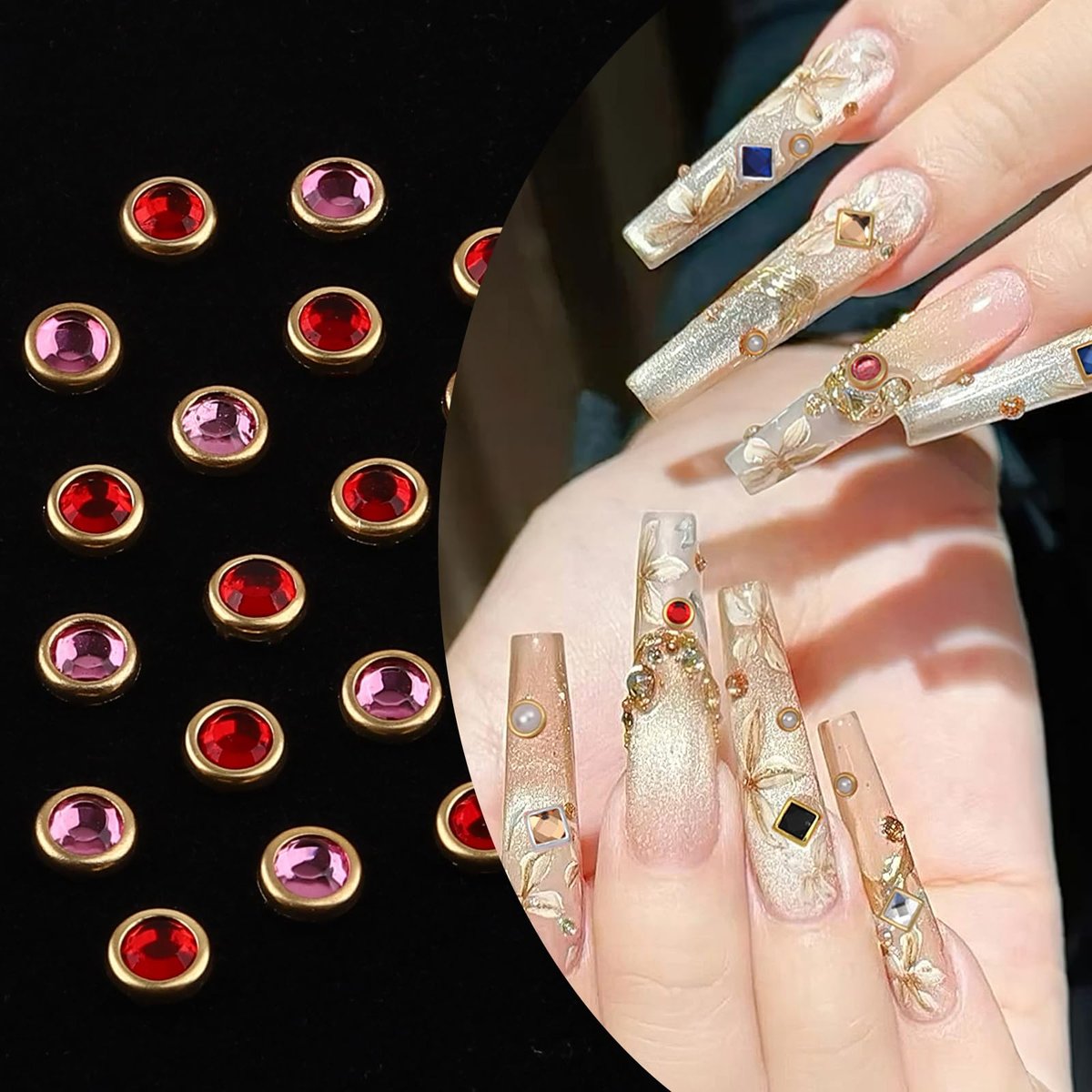 Jremg Luxury 3D Nail Charms - Multicolored Mixed Shape Flat-Back Rhinestones for DIY Nail Art & Crafts, 12 Grids - görsel 9