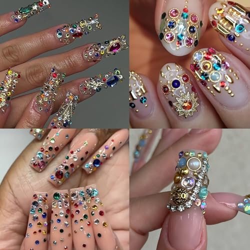 Jremg Luxury 3D Nail Charms - Multicolored Mixed Shape Flat-Back Rhinestones for DIY Nail Art & Crafts, 12 Grids - görsel 8