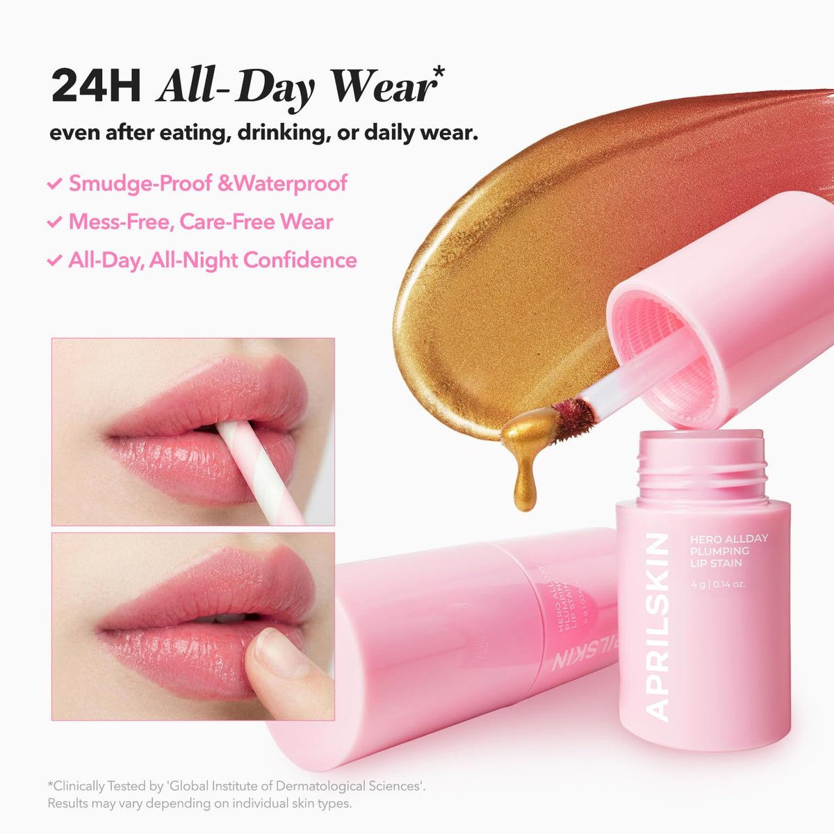 APRILSKIN Hero All Day Plumping Lip Stain - 24H Long-Lasting, Quick Visible Plumping, Smudge-Proof & Transfer Proof Wipe-Off Tint - Natural Rose (0.14 oz) - görsel 5