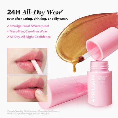 APRILSKIN Hero All Day Plumping Lip Stain - 24H Long-Lasting, Quick Visible Plumping, Smudge-Proof & Transfer Proof Wipe-Off Tint - Natural Rose (0.14 oz)
