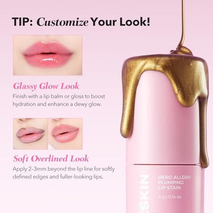 APRILSKIN Hero All Day Plumping Lip Stain - 24H Long-Lasting, Quick Visible Plumping, Smudge-Proof & Transfer Proof Wipe-Off Tint - Natural Rose (0.14 oz)