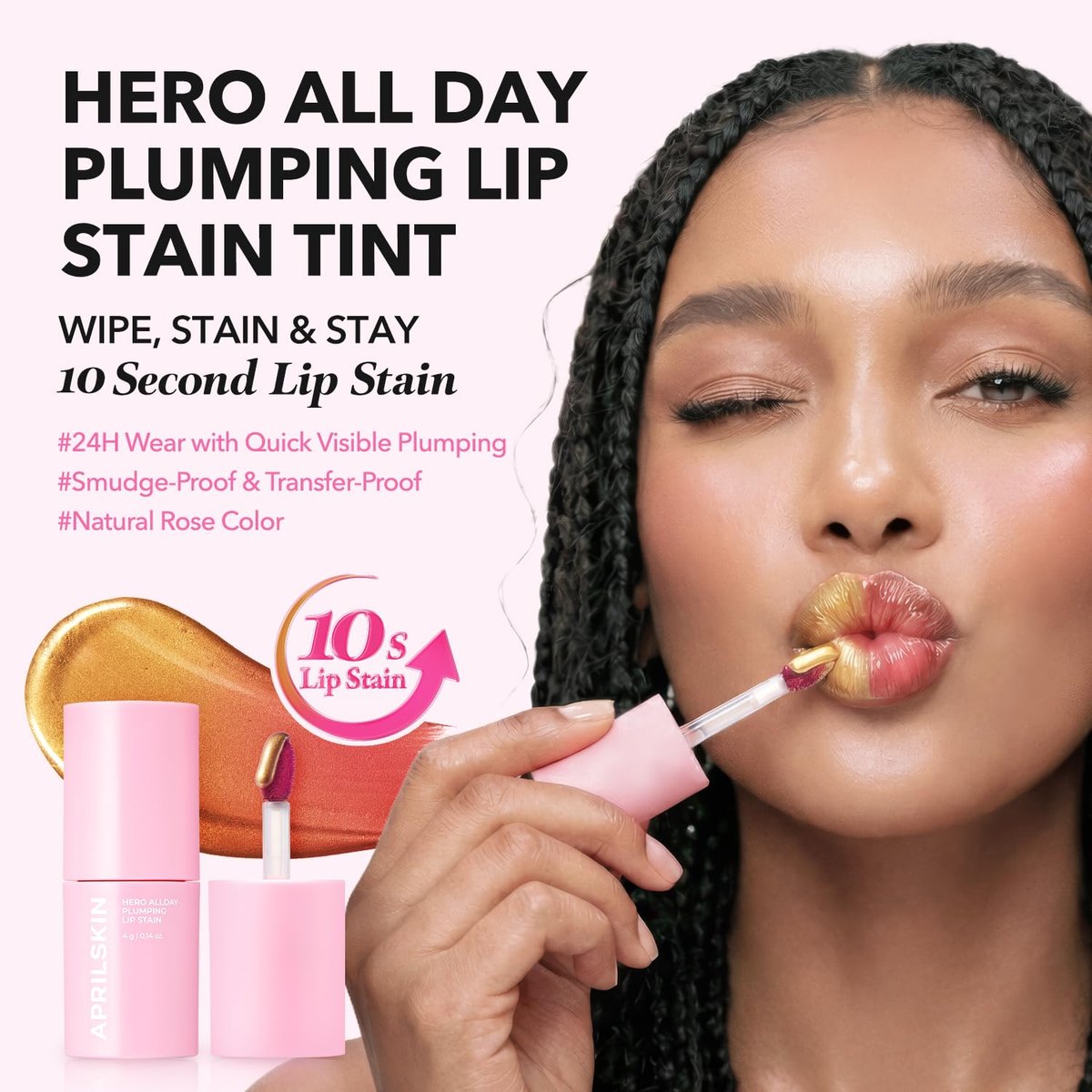 APRILSKIN Hero All Day Plumping Lip Stain - 24H Long-Lasting, Quick Visible Plumping, Smudge-Proof & Transfer Proof Wipe-Off Tint - Natural Rose (0.14 oz) - görsel 3