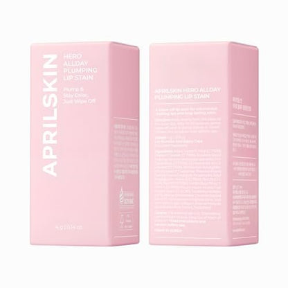APRILSKIN Hero All Day Plumping Lip Stain - 24H Long-Lasting, Quick Visible Plumping, Smudge-Proof & Transfer Proof Wipe-Off Tint - Natural Rose (0.14 oz)