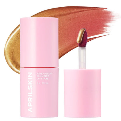 APRILSKIN Hero All Day Plumping Lip Stain - 24H Long-Lasting, Quick Visible Plumping, Smudge-Proof & Transfer Proof Wipe-Off Tint - Natural Rose (0.14 oz)