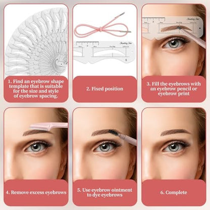 3Set Eyebrow Shaping Stencil - Reusable S/M/L Brow Stencil Kit with Strap for Beginners, Travel, Makeup Salons (Eyebrow Distance 2.0-3.5cm)