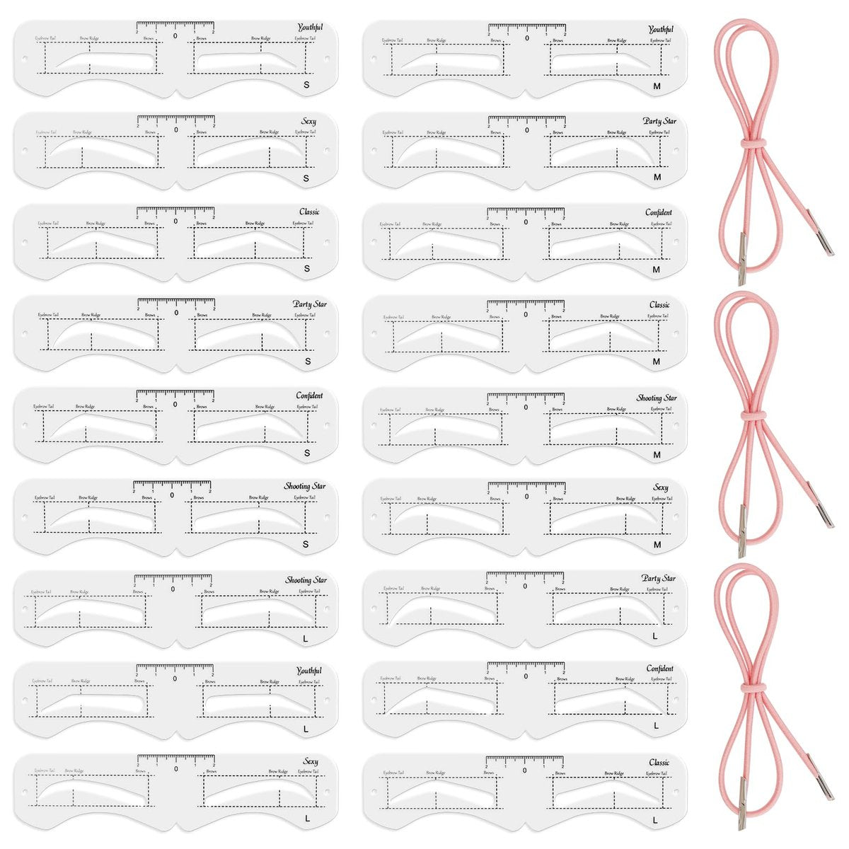 3Set Eyebrow Shaping Stencil - Reusable S/M/L Brow Stencil Kit with Strap for Beginners, Travel, Makeup Salons (Eyebrow Distance 2.0-3.5cm) - görsel 1
