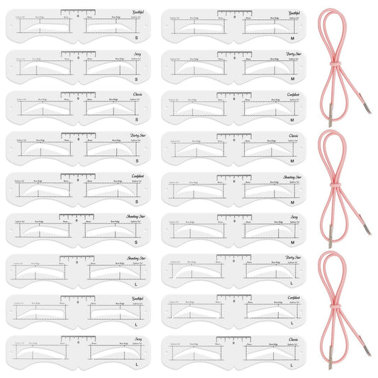 3Set Eyebrow Shaping Stencil - Reusable S/M/L Brow Stencil Kit with Strap for Beginners, Travel, Makeup Salons (Eyebrow Distance 2.0-3.5cm)
