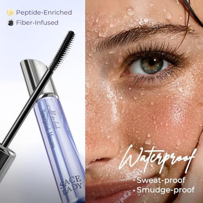 SACE LADY Waterproof Mascara - All-in-Lash Volume & Length, Smudge-Proof & Sweat-Proof, Long-Lasting Curl, Natural Black Eye Makeup for Women Avelisse