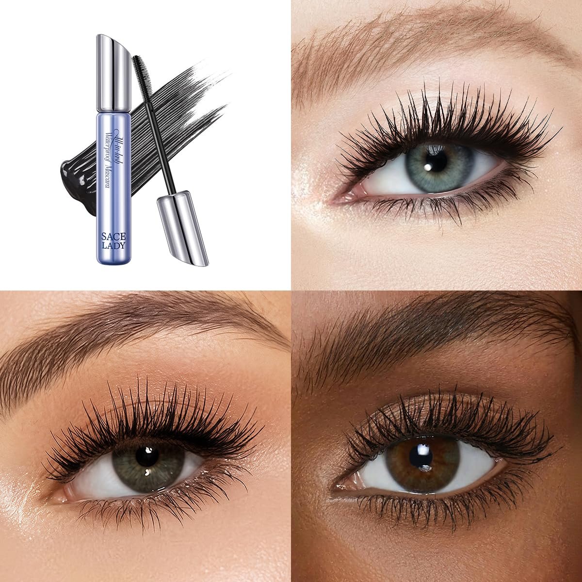 SACE LADY Waterproof Mascara - All-in-Lash Volume & Length, Smudge-Proof & Sweat-Proof, Long-Lasting Curl, Natural Black Eye Makeup for Women Avelisse