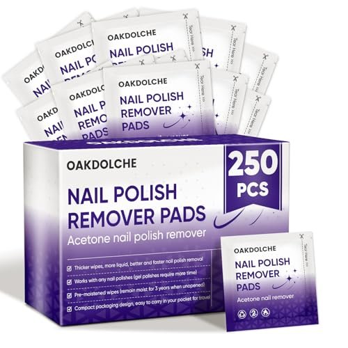 OAKDOLCHE 250 Pack Bulk Acetone Nail Polish Remover Pads, Individually Wrapped & Travel-Friendly, Quick & Effective for Gel & Fingernail Polish, Home & Professional Nail Polish Removal Wipes - görsel 2