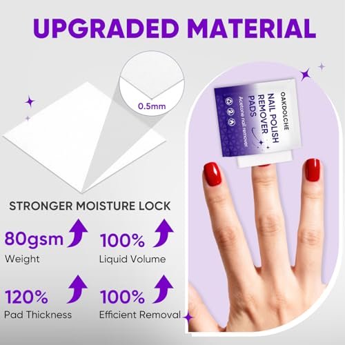 OAKDOLCHE 250 Pack Bulk Acetone Nail Polish Remover Pads, Individually Wrapped & Travel-Friendly, Quick & Effective for Gel & Fingernail Polish, Home & Professional Nail Polish Removal Wipes - görsel 6