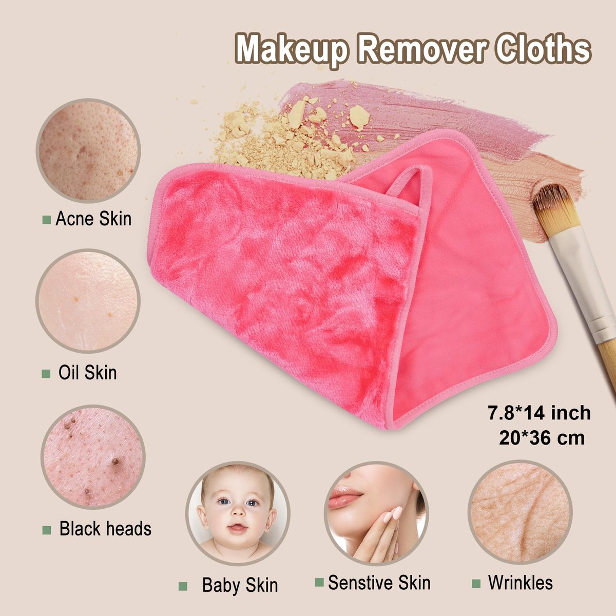 KODAMO Makeup Remover Cloth - Reusable Microfiber Face Towels for Makeup Removal, Cleansing & Skincare - Washable Facial Cloths for Sensitive Skin (Pack of 5) - görsel 5