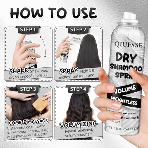 QIUFSSE Dry Shampoo Spray - Volumizing Dry Shampoo for Women & Men, Absorbs Excess Oil, Instant Refresh Hair, Rice Starch, Keratin, Nourishes Hair Roots, 7.61 oz Avelisse