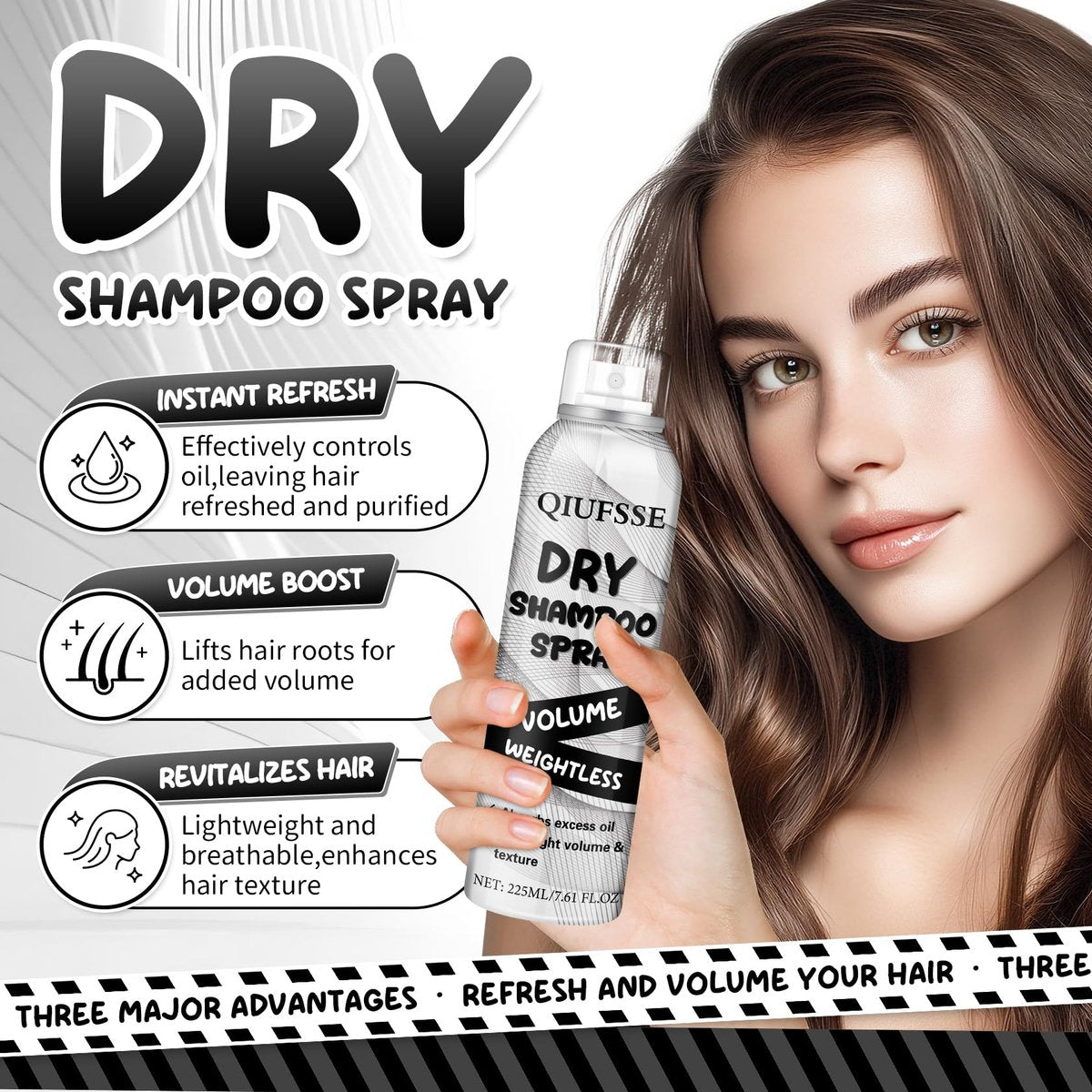 QIUFSSE Dry Shampoo Spray - Volumizing Dry Shampoo for Women & Men, Absorbs Excess Oil, Instant Refresh Hair, Rice Starch, Keratin, Nourishes Hair Roots, 7.61 oz Avelisse