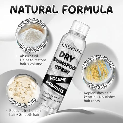 QIUFSSE Dry Shampoo Spray - Volumizing Dry Shampoo for Women & Men, Absorbs Excess Oil, Instant Refresh Hair, Rice Starch, Keratin, Nourishes Hair Roots, 7.61 oz Avelisse