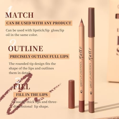 Petansy Matte Lip Liner Set - 12 Colors Long Lasting Waterproof Nude Lip Liner Pencil Set, Smooth High Pigmented Natural Lip Makeup Pencils - görsel 8