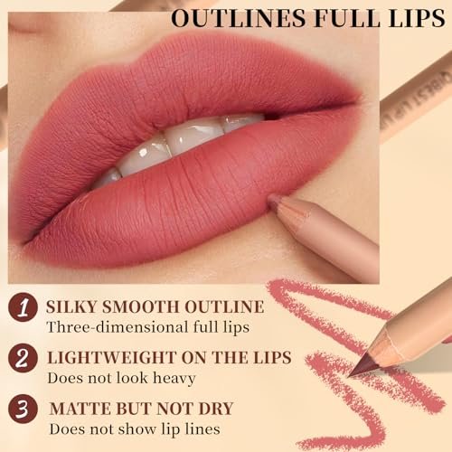 Petansy Matte Lip Liner Set - 12 Colors Long Lasting Waterproof Nude Lip Liner Pencil Set, Smooth High Pigmented Natural Lip Makeup Pencils - görsel 6