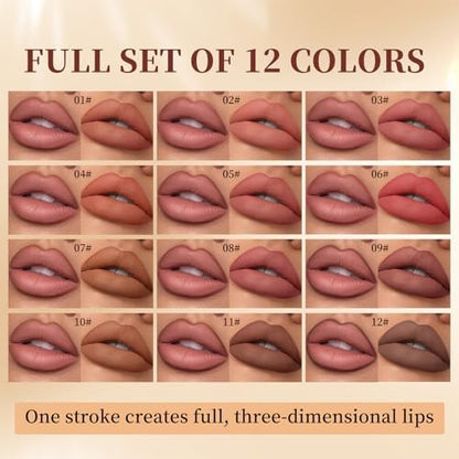 Petansy Matte Lip Liner Set - 12 Colors Long Lasting Waterproof Nude Lip Liner Pencil Set, Smooth High Pigmented Natural Lip Makeup Pencils