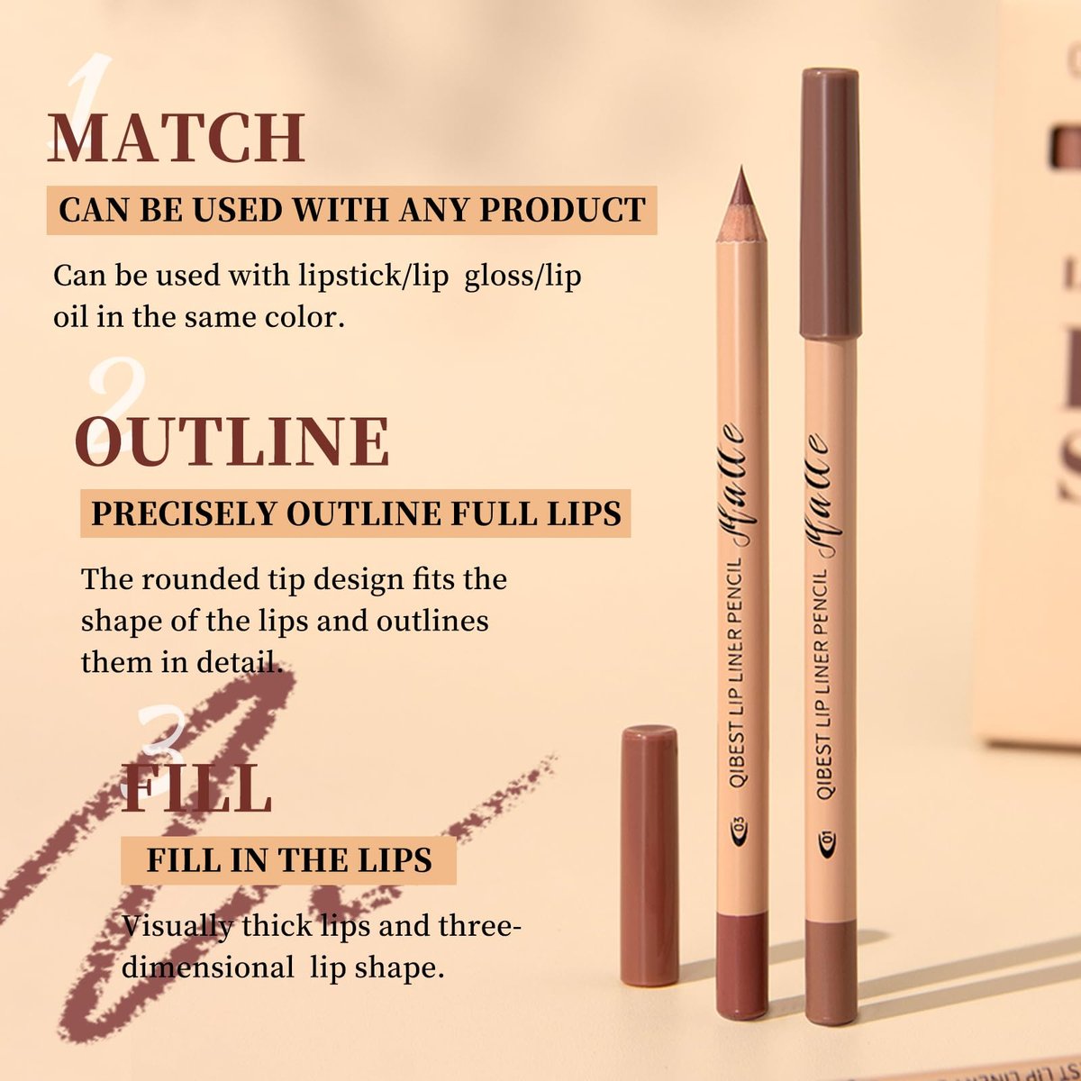 Petansy Matte Lip Liner Set - 12 Colors Long Lasting Waterproof Nude Lip Liner Pencil Set, Smooth High Pigmented Natural Lip Makeup Pencils - görsel 7