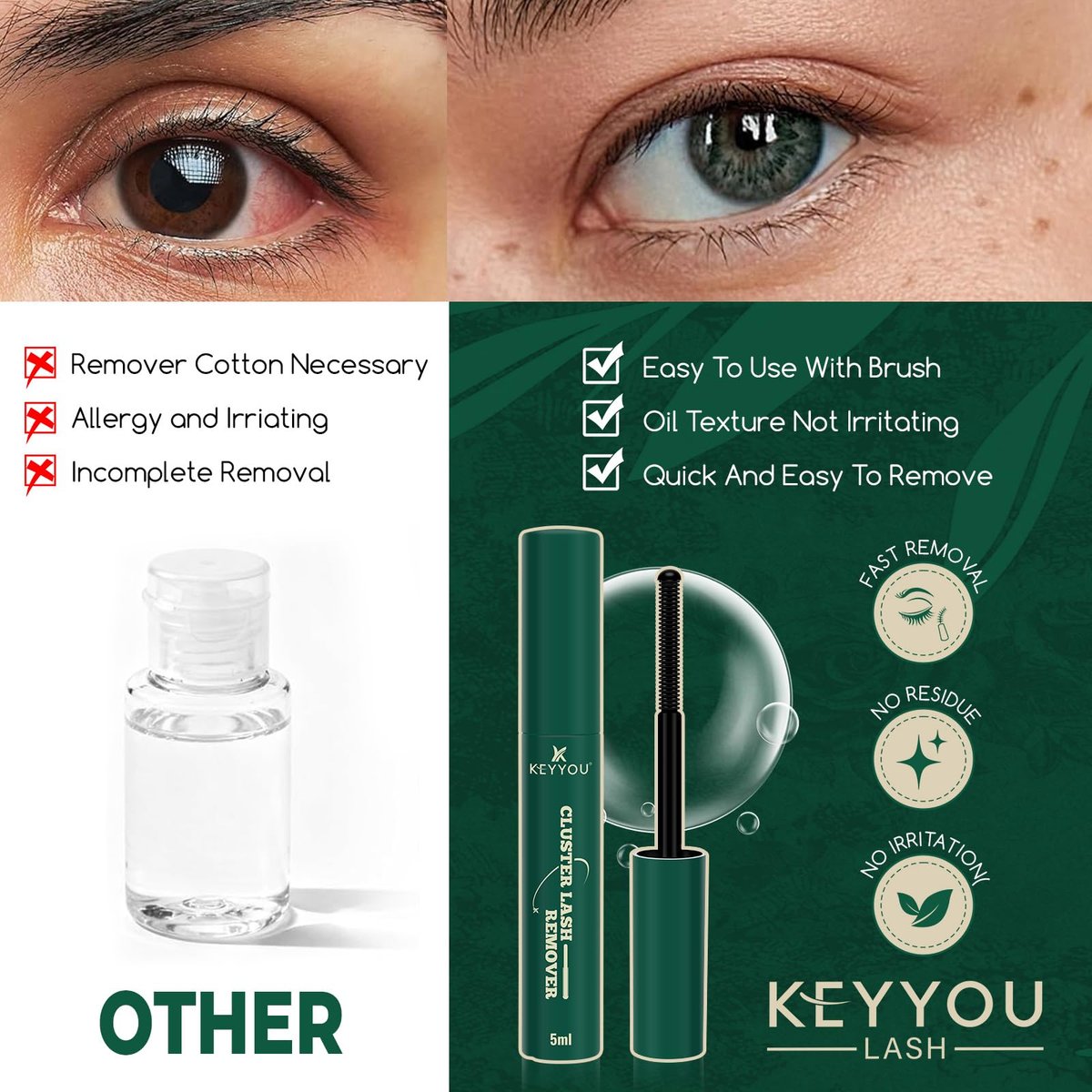 KEYYOU Lash Cluster Lash Remover 5ML – Oil-Based Gentle Eyelash Glue Remover for Lash Bond and Seal, Safe for Self-Application DIY Use - görsel 11