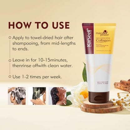 Karseell Collagen Hair Treatment Deep Repair Mask with Argan Oil for Dry Damaged Hair - 200ml Avelisse