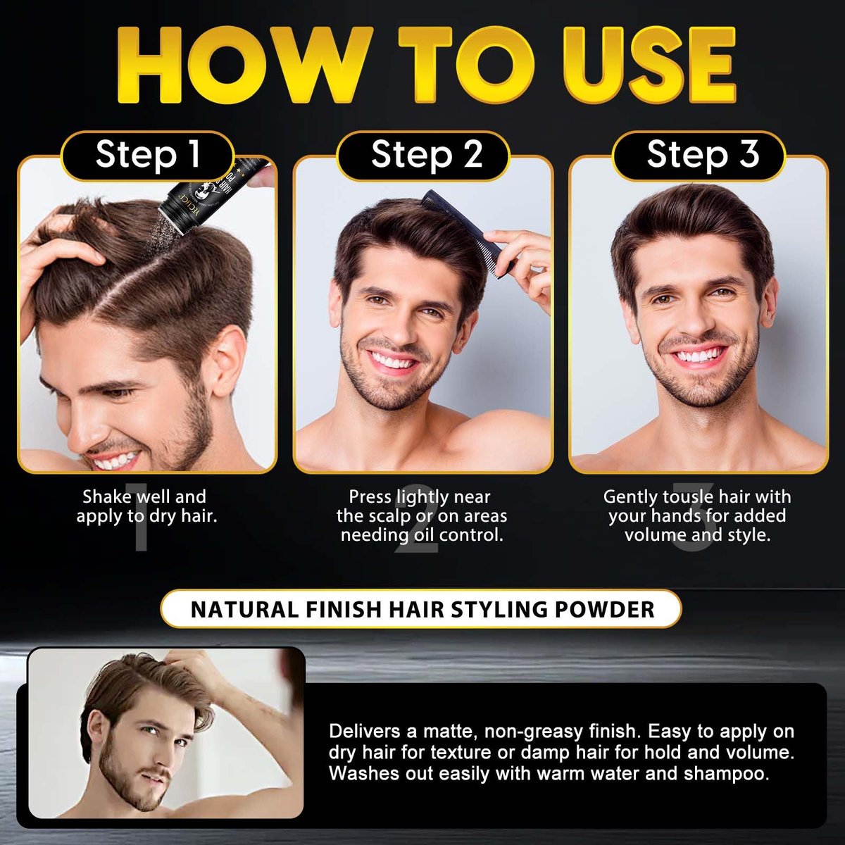 NIFEISHI Hair Styling Powder for Men (2 Pack, 1.05 oz Each) - Volumizing Texture Powder for All Hair Types, Natural Matte Hairstyle, High Hold - görsel 9