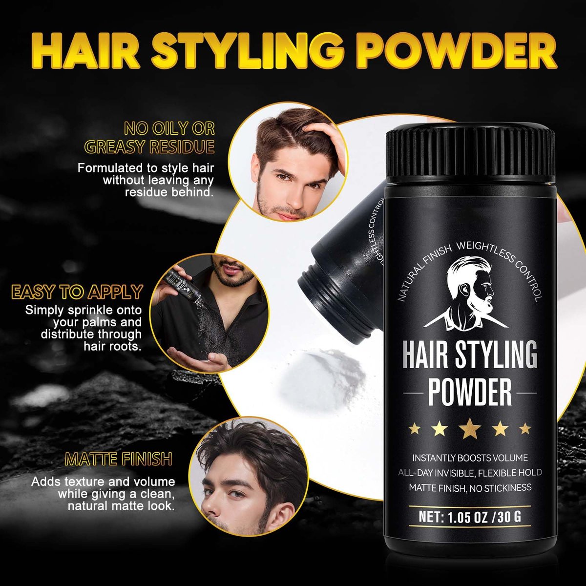 NIFEISHI Hair Styling Powder for Men (2 Pack, 1.05 oz Each) - Volumizing Texture Powder for All Hair Types, Natural Matte Hairstyle, High Hold - görsel 5