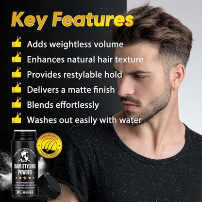 LEISGOTO Hair Styling Powder - Volumizing Root Lifting Powder for Men, Adds Volume and Texture, Invisible Flexible Hold, Long-Lasting Matte Finish, No Stickiness 30g Avelisse