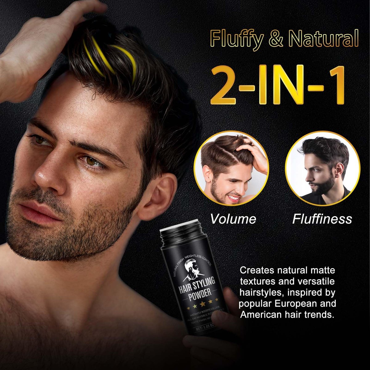 NIFEISHI Hair Styling Powder for Men (2 Pack, 1.05 oz Each) - Volumizing Texture Powder for All Hair Types, Natural Matte Hairstyle, High Hold - görsel 3