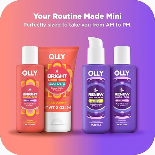 OLLY Rest & Rise Body Care Set – Day & Night Regimen – 2 Body Washes + Body Serum Lotion + Scrub – Nourishing, Hydrating – 4 Count Avelisse