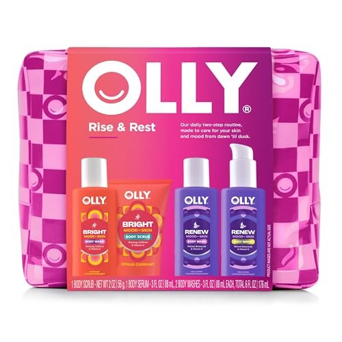 OLLY Rest & Rise Body Care Set – Day & Night Regimen – 2 Body Washes + Body Serum Lotion + Scrub – Nourishing, Hydrating – 4 Count Avelisse