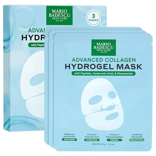 Mario Badescu Advanced Collagen Hydrogel Mask Set of 3 – Hydrating, Firming & Brightening Face Mask with Peptides, Hyaluronic Acid & Niacinamide Avelisse