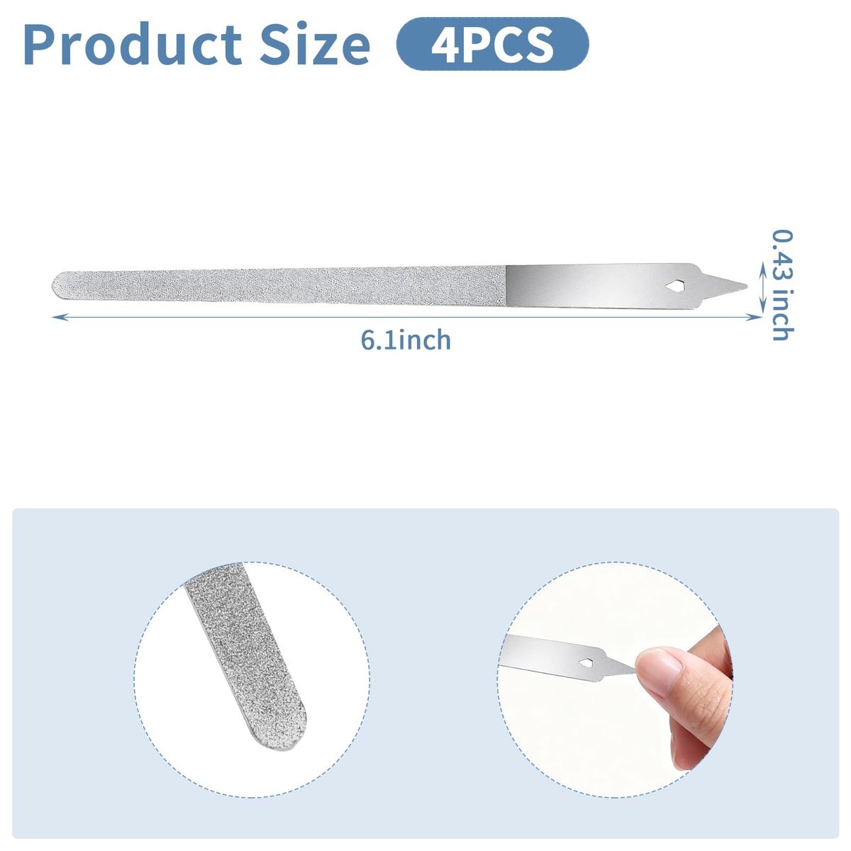 Clofiak 4 PCS Diamond Deb Nail File, 6-inch Stainless Steel Metal Nail File, Double Sided Manicure Pedicure Toenails Tools for Salon Home - görsel 3
