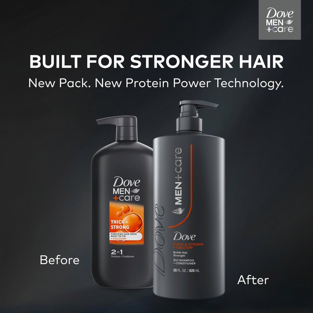DOVE MEN + CARE Thick & Strong Shampoo 28 Fl Oz - Builds Hair Strength with Calcium - görsel 5