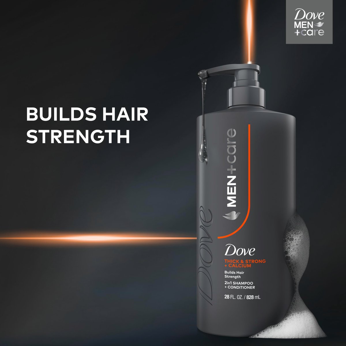 DOVE MEN + CARE Thick & Strong Shampoo 28 Fl Oz - Builds Hair Strength with Calcium - görsel 7