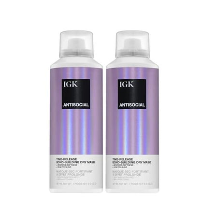 IGK Antisocial Dry Hair Mask Overnight Treatment (Pack of 2) - Bond-Building Leave-In Hydrator & Repair for Damaged Hair Avelisse