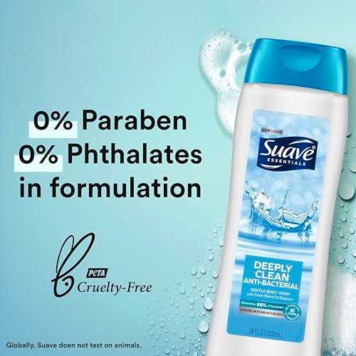 Suave Deeply Clean Antibacterial Body Wash with Glycerin & Vitamin E, Moisturizing Skin Cleanser, Paraben Free, 18 Fl Oz (Pack of 6) - görsel 4
