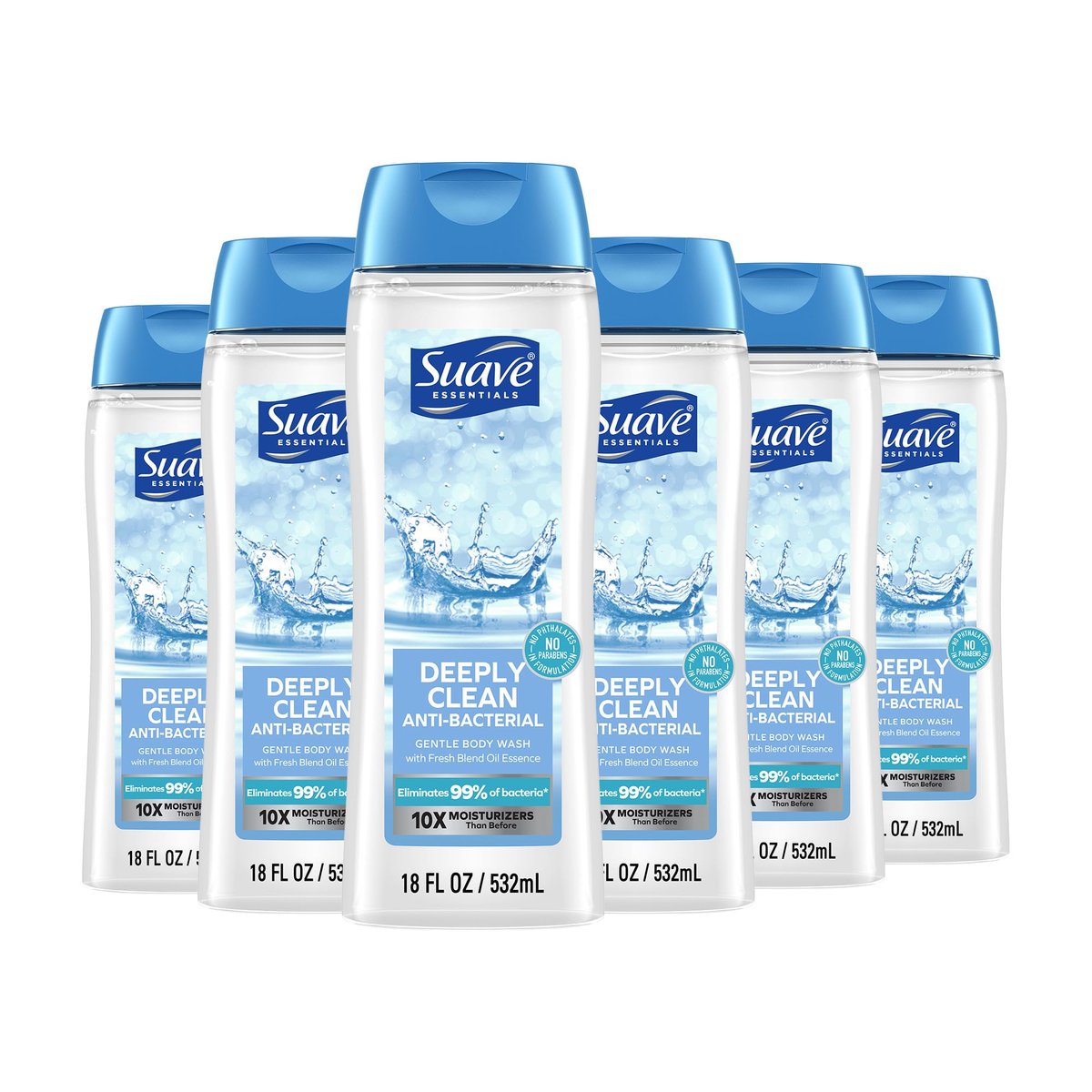 Suave Deeply Clean Antibacterial Body Wash with Glycerin & Vitamin E, Moisturizing Skin Cleanser, Paraben Free, 18 Fl Oz (Pack of 6) - görsel 1
