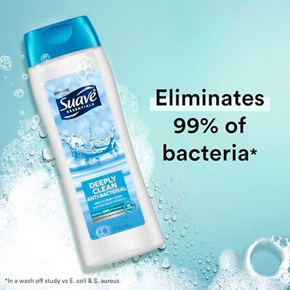 Suave Deeply Clean Antibacterial Body Wash with Glycerin & Vitamin E, Moisturizing Skin Cleanser, Paraben Free, 18 Fl Oz (Pack of 6)