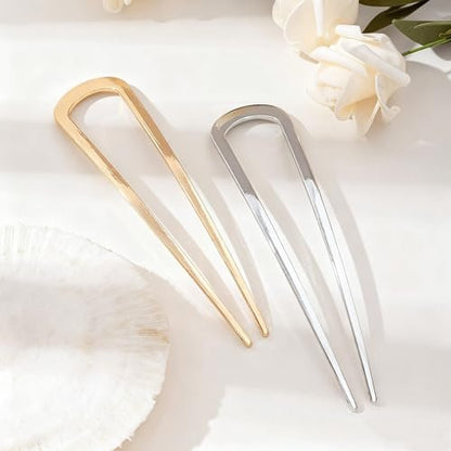 2 PCS U-Shaped Large 5.5 Inch Metal Hair Pins for Thick Hair - French Hairpin Bun Pins