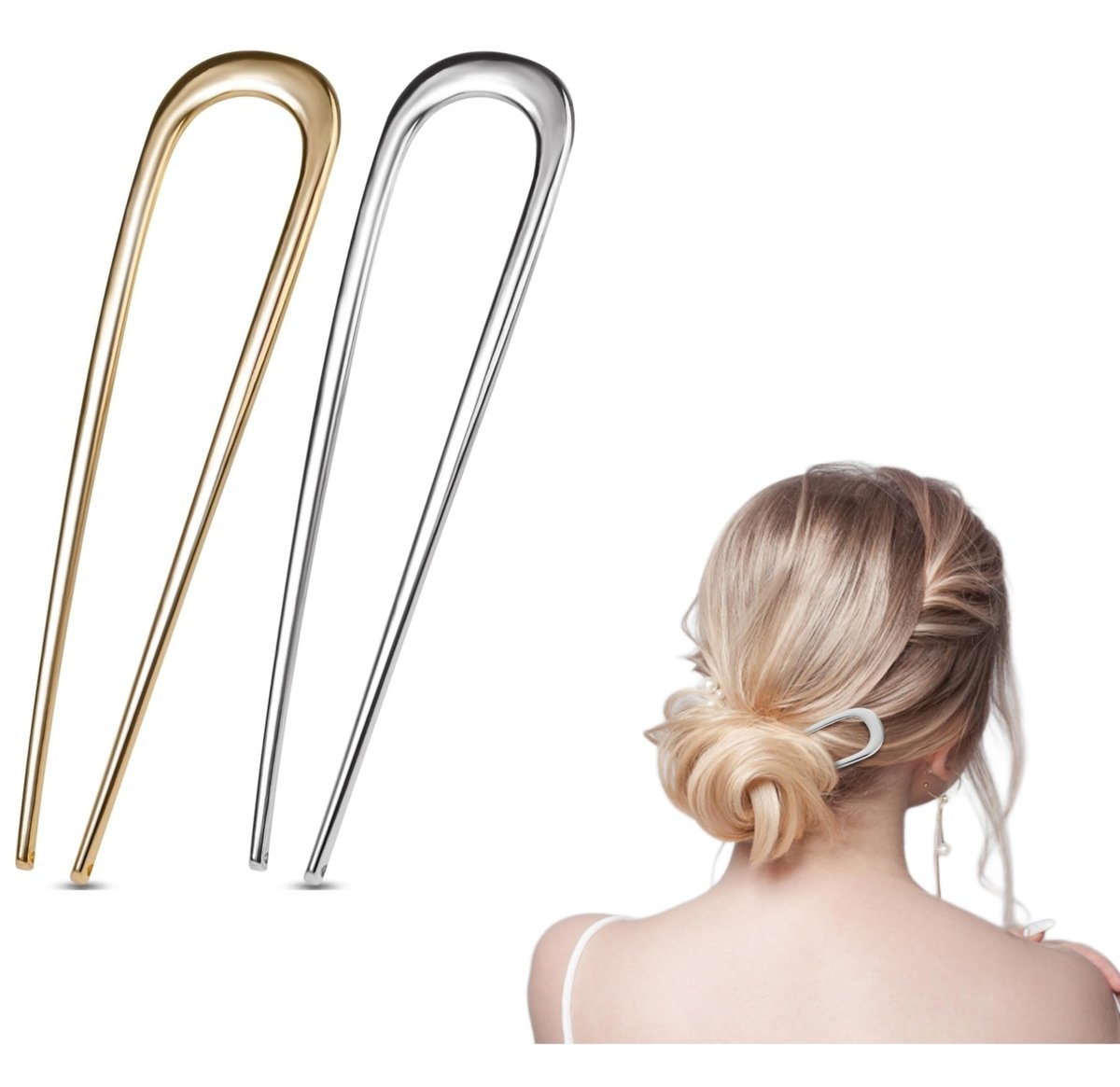 2 PCS U-Shaped Large 5.5 Inch Metal Hair Pins for Thick Hair - French Hairpin Bun Pins - görsel 1