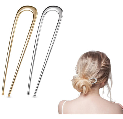 2 PCS U-Shaped Large 5.5 Inch Metal Hair Pins for Thick Hair - French Hairpin Bun Pins