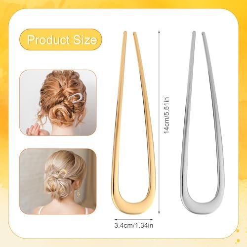 2 PCS U-Shaped Large 5.5 Inch Metal Hair Pins for Thick Hair - French Hairpin Bun Pins - görsel 8