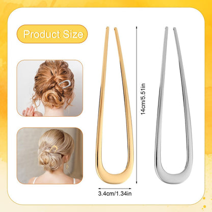 2 PCS U-Shaped Large 5.5 Inch Metal Hair Pins for Thick Hair - French Hairpin Bun Pins