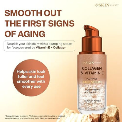 Skin Synergy Collagen & Vitamin E Face Serum – Hydrating, Firming & Nourishing – Anti-Aging Korean Skin Care, Clean Beauty, Vegan, Cruelty Free – 1.69 Fl Oz Avelisse