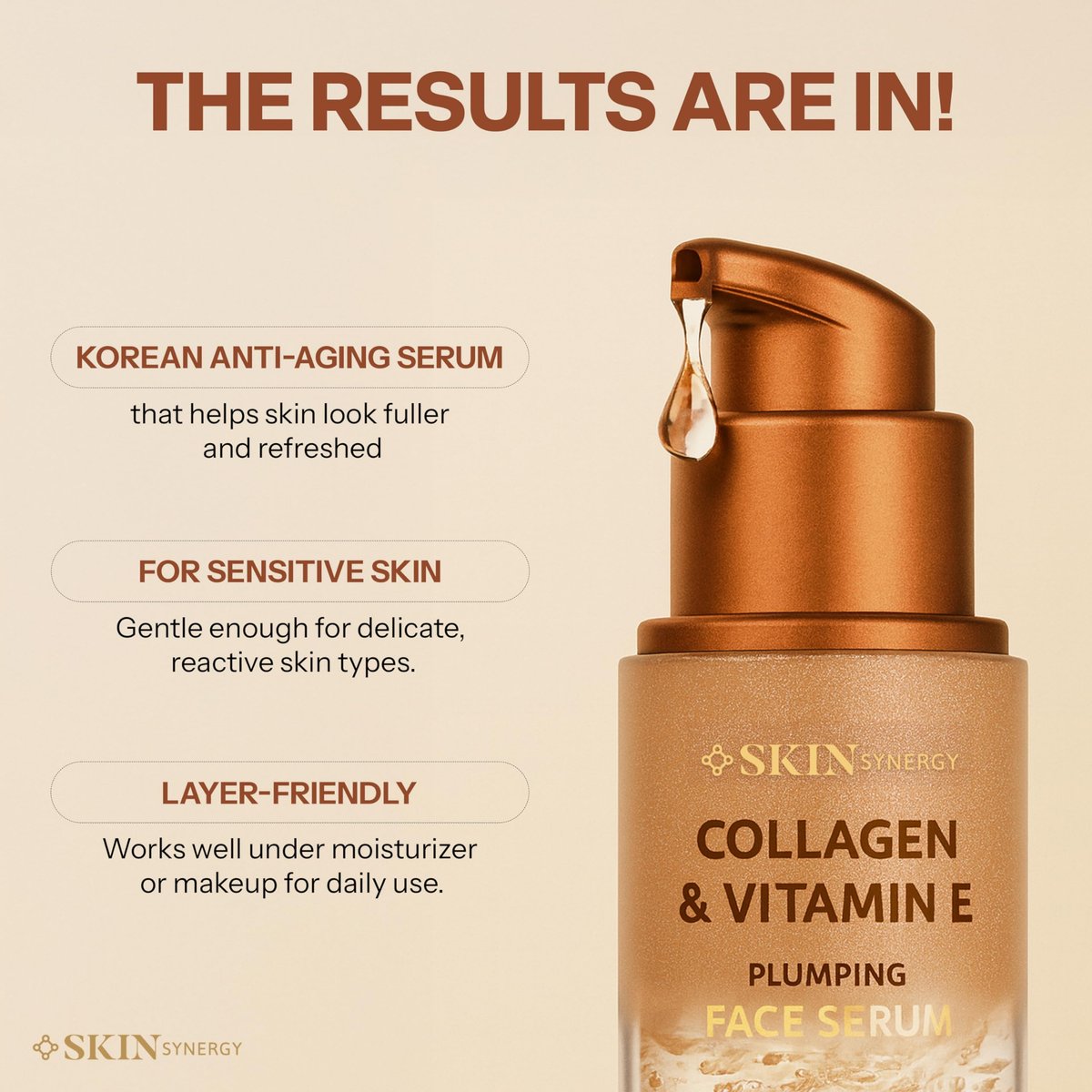 Skin Synergy Collagen & Vitamin E Face Serum – Hydrating, Firming & Nourishing – Anti-Aging Korean Skin Care, Clean Beauty, Vegan, Cruelty Free – 1.69 Fl Oz Avelisse