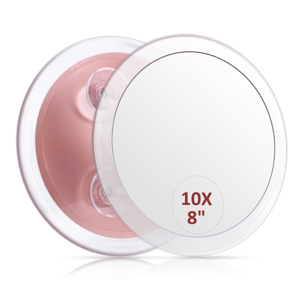 SANTOO Large 8 Inch Round Magnifying Mirror with 3 Suction Cups – 10X Magnification, Rose Gold, for Detailed Grooming and Travel Avelisse