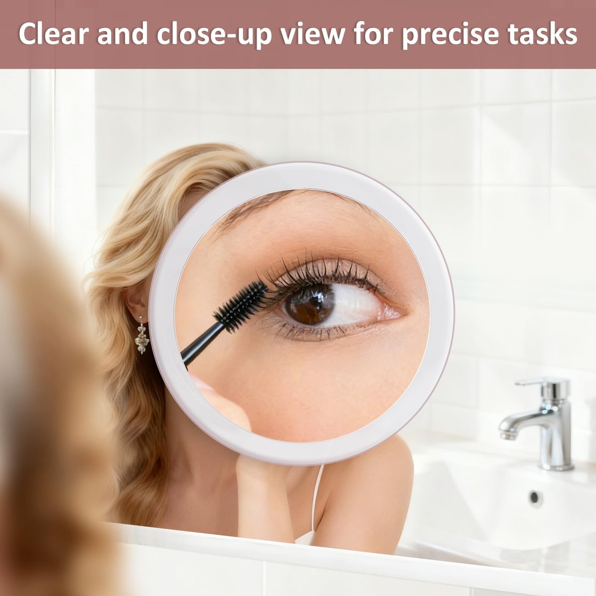 SANTOO Large 8 Inch Round Magnifying Mirror with 3 Suction Cups – 10X Magnification, Rose Gold, for Detailed Grooming and Travel Avelisse