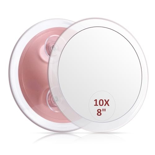 SANTOO Large 8 Inch Round Magnifying Mirror with 3 Suction Cups – 10X Magnification, Rose Gold, for Detailed Grooming and Travel Avelisse